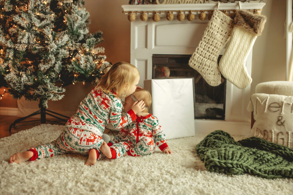 toddler and baby matching christmas pajamas