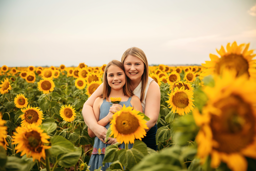 Mini Session Photographer OKC. Sunflower Photo session with mom and daughter.